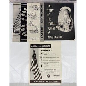 J. Edgar Hoover FBI Fingerprint Bulletins Vintage Crime 50s Communist Propaganda